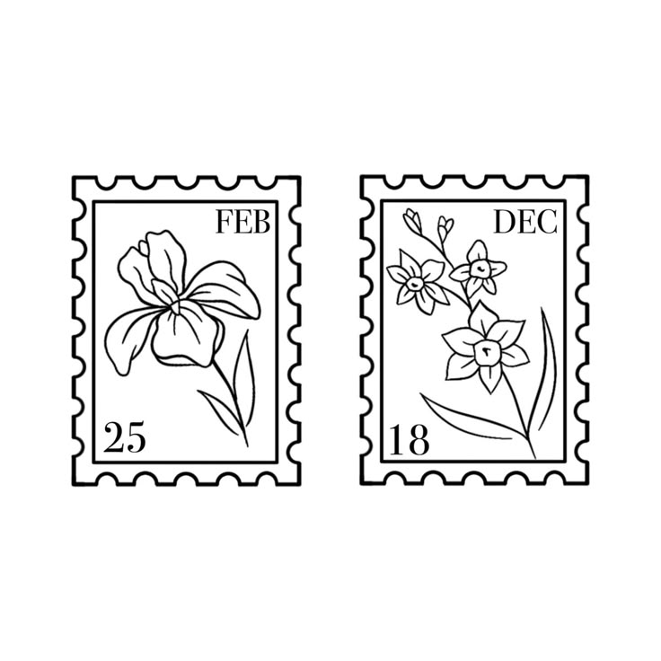 two postage stamps with flowers on them