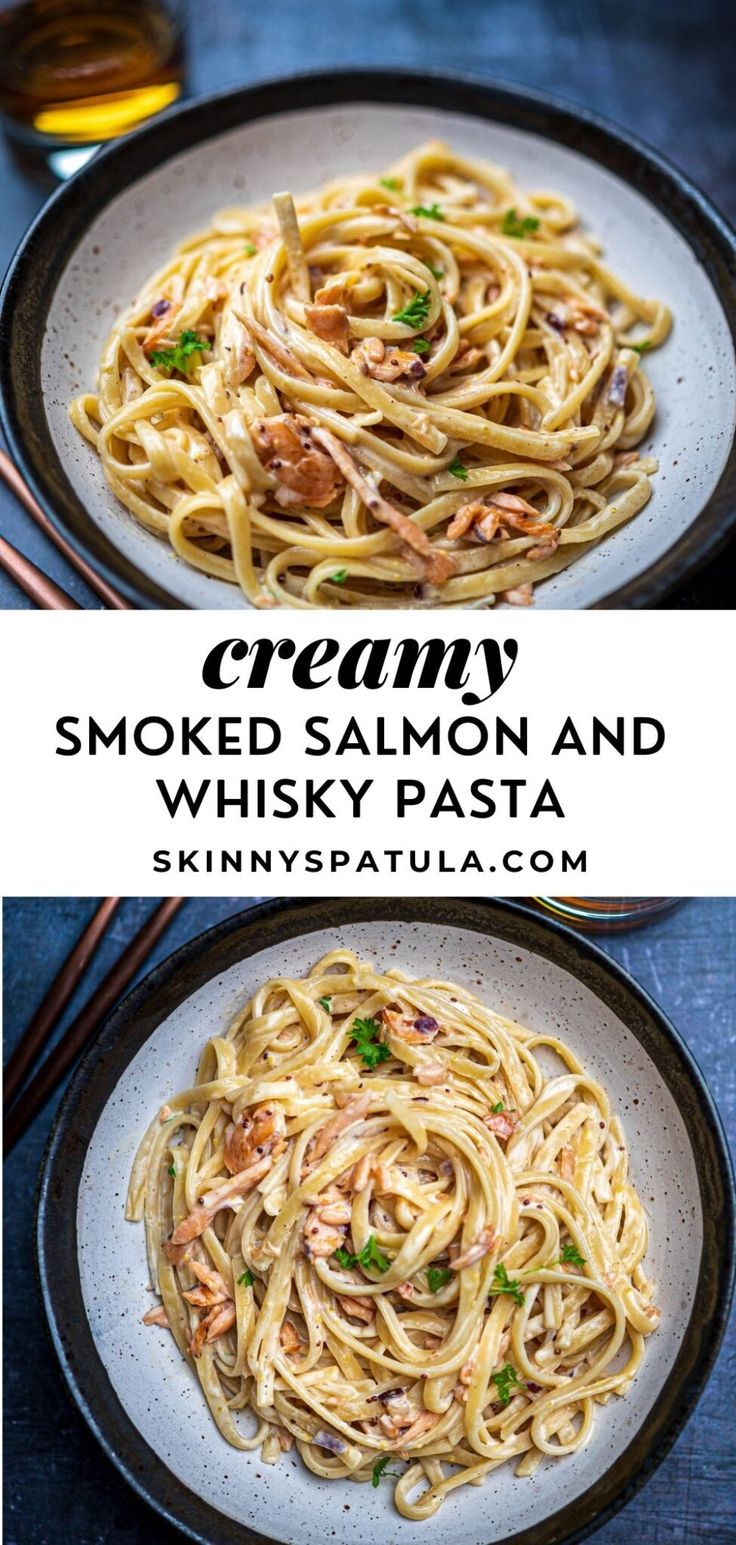 creamy smoked salmon and whisky pasta with parmesan cheese