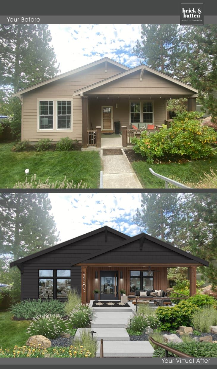 before and after pictures of a house in the same color scheme as shown on this page