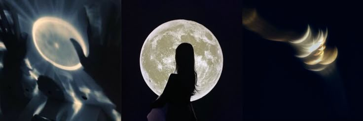 three different images of the same person in front of a full moon