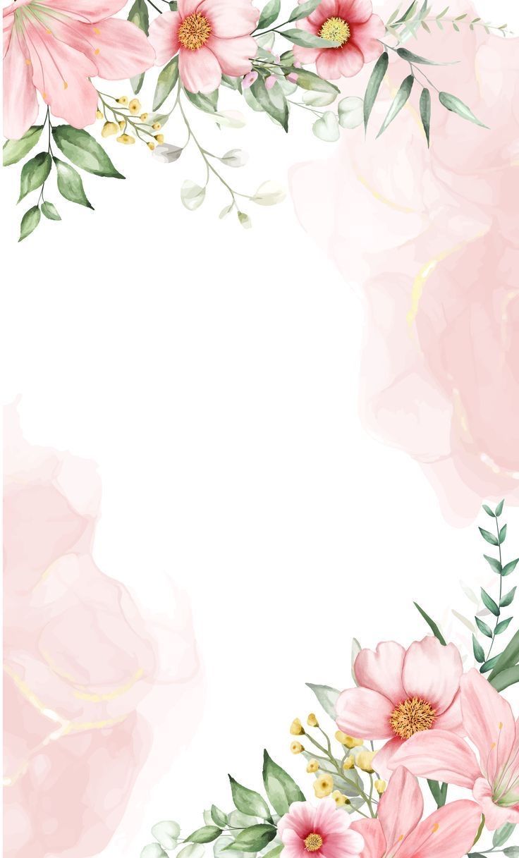 pink flowers and green leaves on a white background