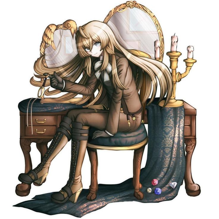 a drawing of a woman sitting at a desk with a mirror and candles in front of her