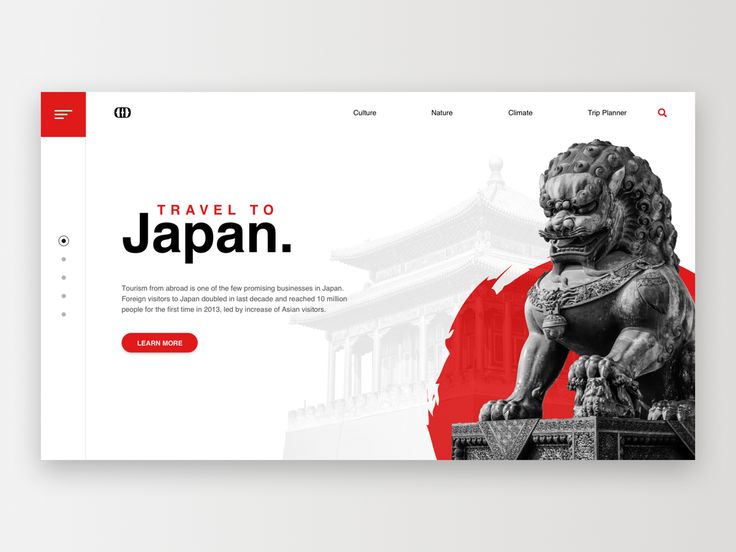 the website design for travel to japan, with an image of a lion on it