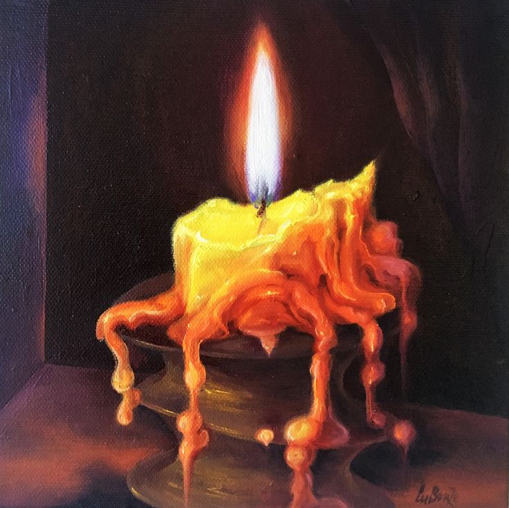 a painting of a yellow candle on a table