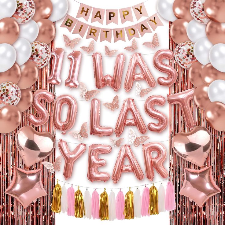 a birthday card with balloons and streamers in the shape of letters that says, it was solar year