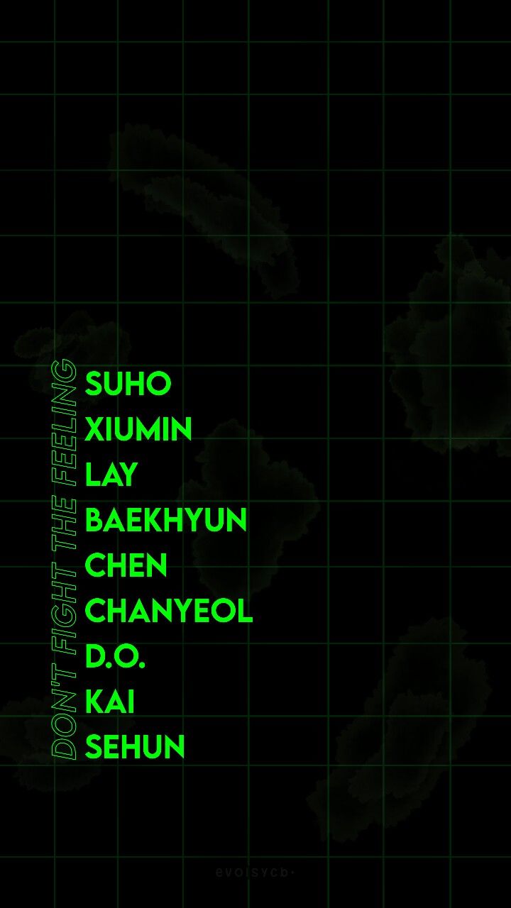 the words are written in green and black on a dark background with grids around them