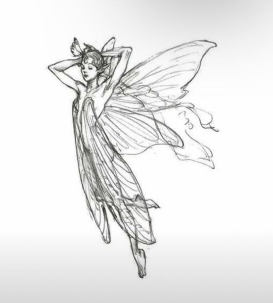 a pencil drawing of a fairy with wings