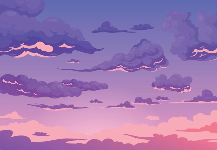 the sky is filled with purple clouds and some pinkish ones are in the foreground