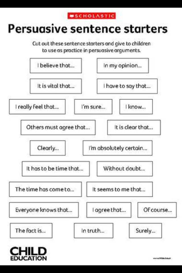 a poster with the words persuusive sentence starterrs written in black and white