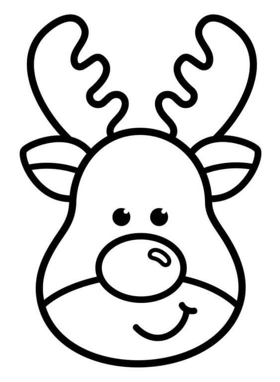 a reindeer's head with horns and eyes drawn in black on a white background