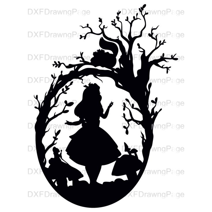 a silhouette of a girl in a tree with birds