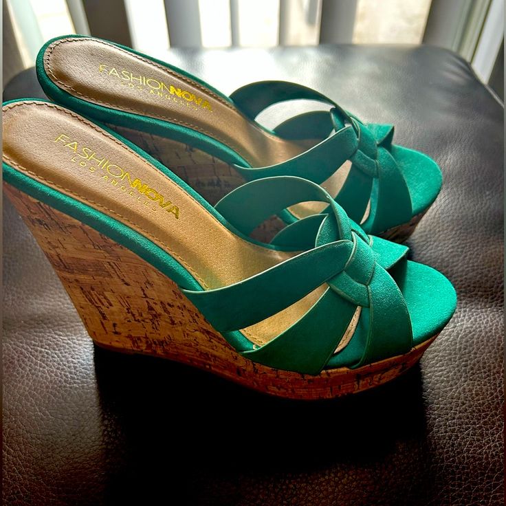 Fashion Nova Teal Wedges Super Cute And Comfy. Brand New. Original Box Christmas Fancy Dress, Fashion Nova Shoes, Funky Shoes, Heels & Wedges, Platform Wedge Sandals, Womens Shoes Wedges, Platform Wedges, Shoes Fashion, Wedge Heels