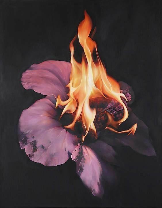 a painting of a flower that is on fire