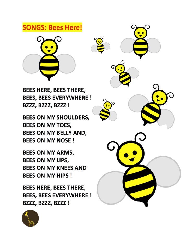 some bees are flying in the air and one is saying,'songs bees here