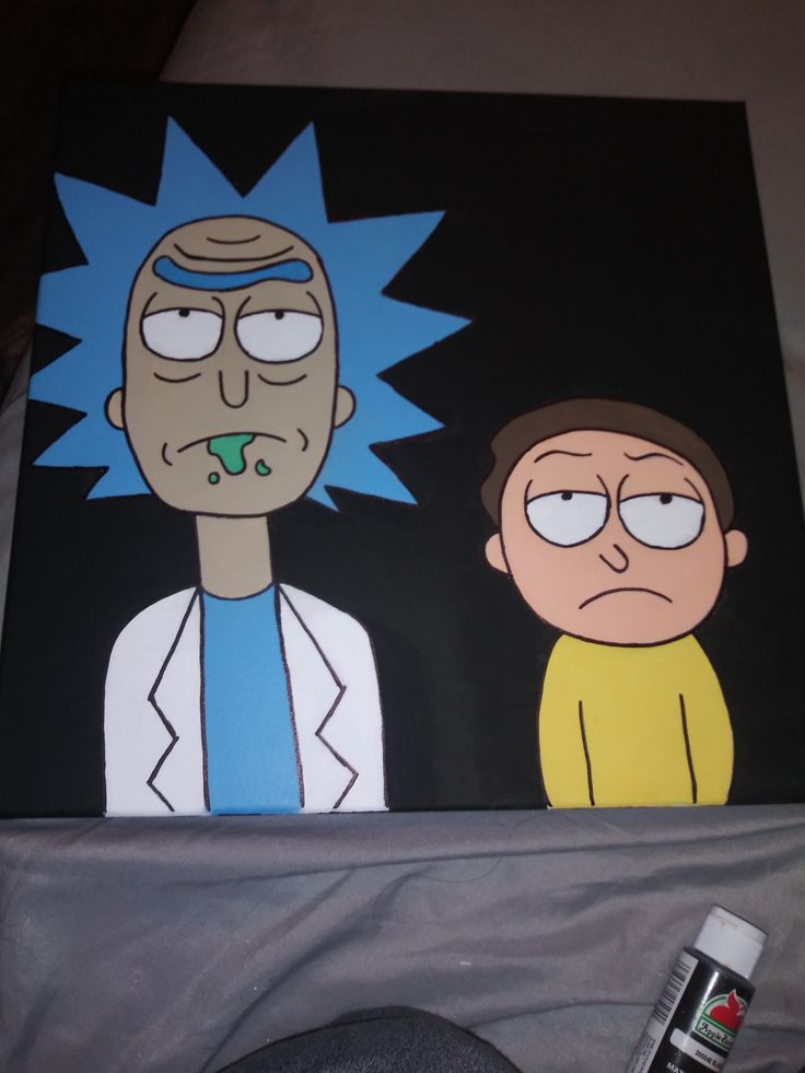 two cartoon characters are depicted on a canvas