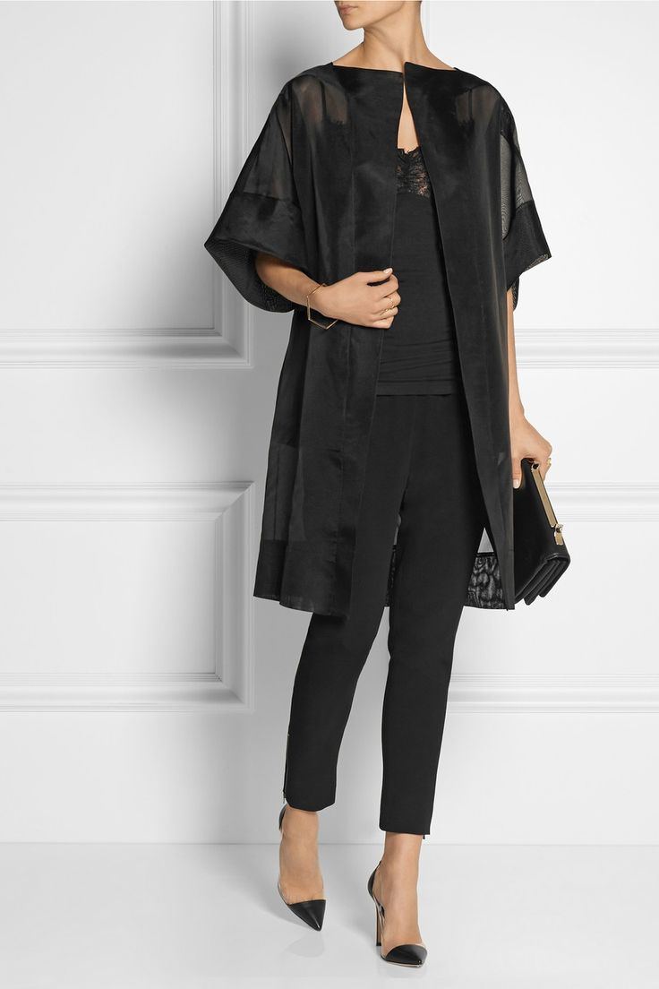 ANTONIO BERARDI Silk-organza coat $1,476.56 Organza Coat, Organza Outer, Valentino Shoulder Bag, Stylish Office Wear, Black Pants Outfit, Classy Gowns, Professional Work Outfit, Long Coat Jacket, Antonio Berardi