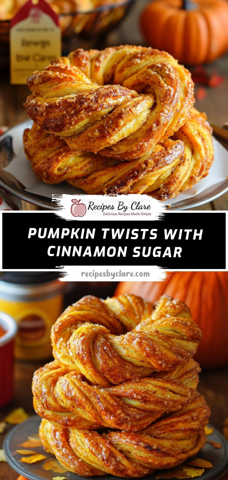 pumpkin twists with cinnamon sugar on a plate and in the background, there is a pile of them