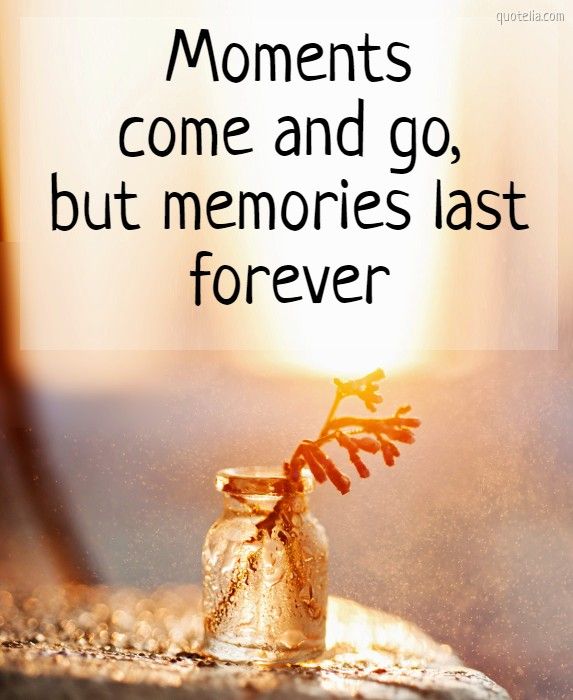 a glass jar with a tiny plant sticking out of it's side and the words, moments come and go, but memories last forever