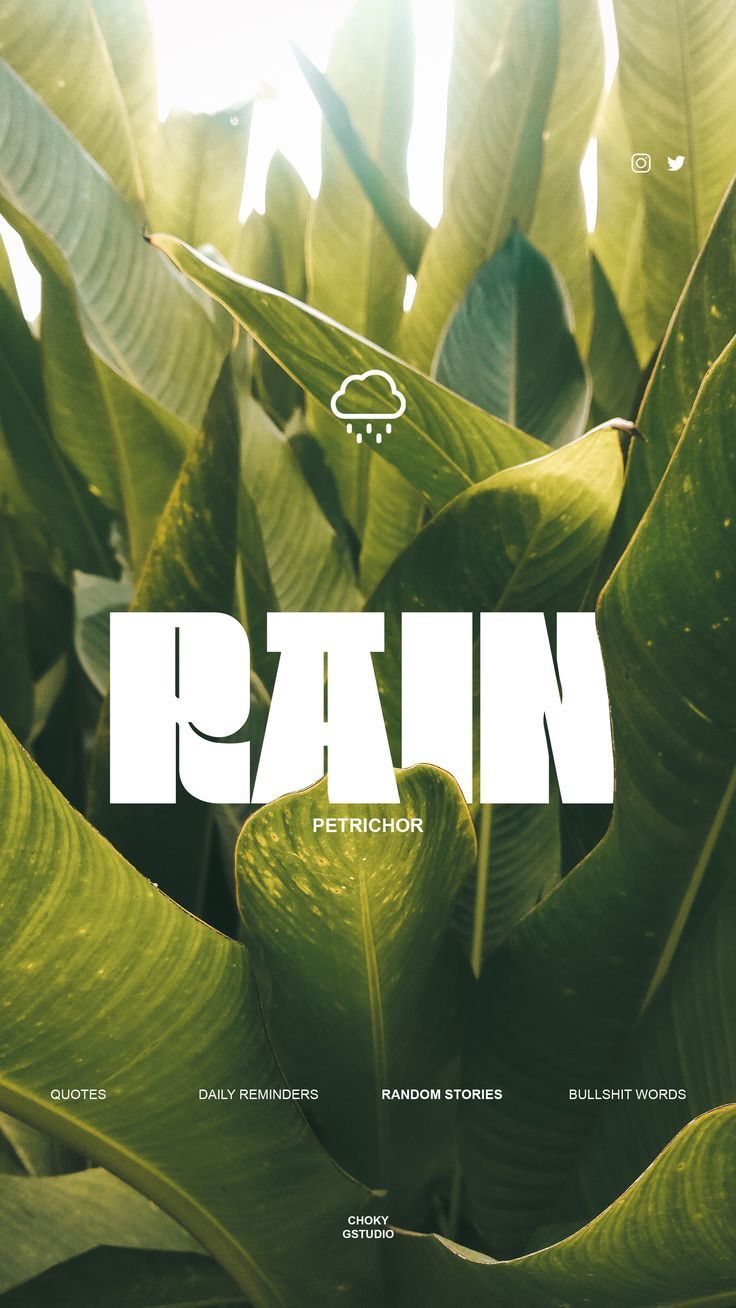 the word rain is surrounded by green leaves