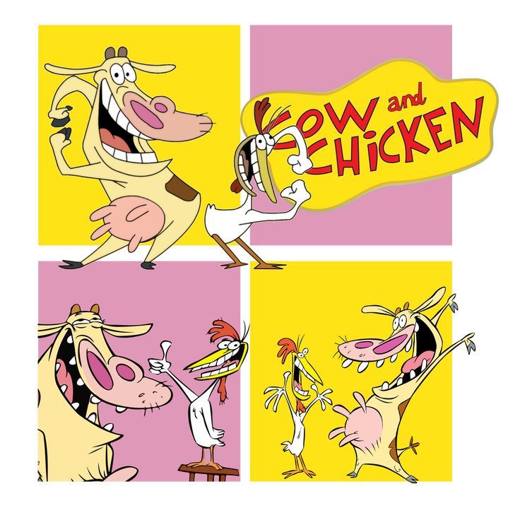 cartoon characters with the words slow and chicken in four different colors, including pink, yellow, and orange