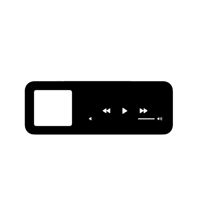 a black and white image of an mp3 player with two arrows pointing to the left