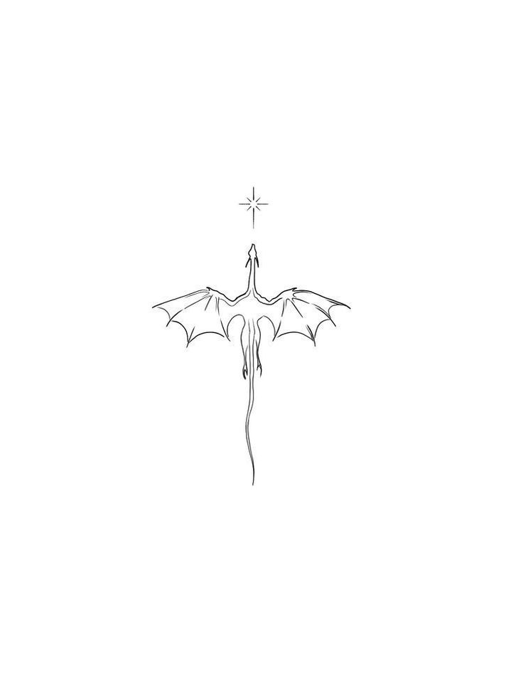 a black and white drawing of a bat flying in the sky with a cross above it