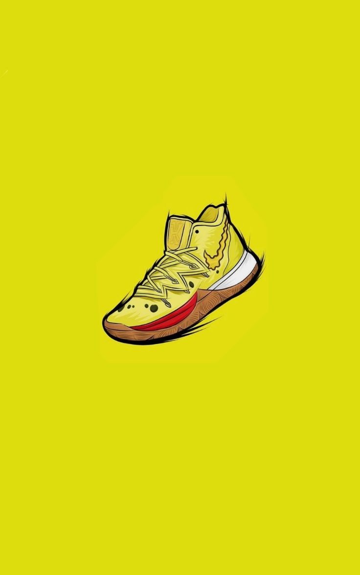 a drawing of a pair of sneakers on a yellow background with the bottom half painted red