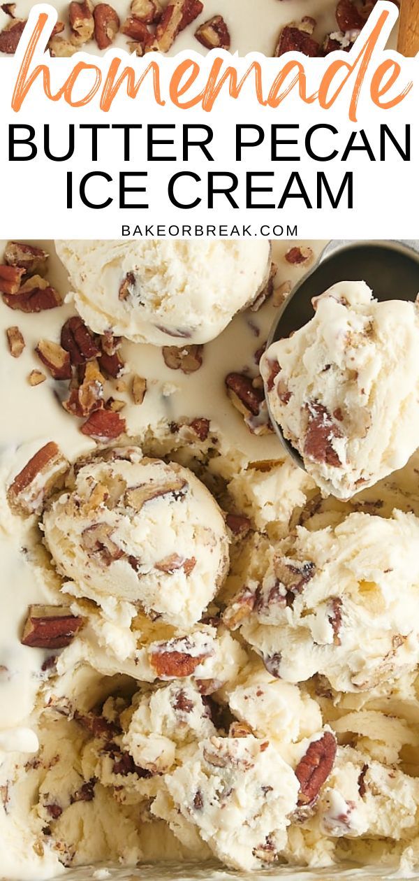 homemade butter pecan ice cream recipe in a glass dish