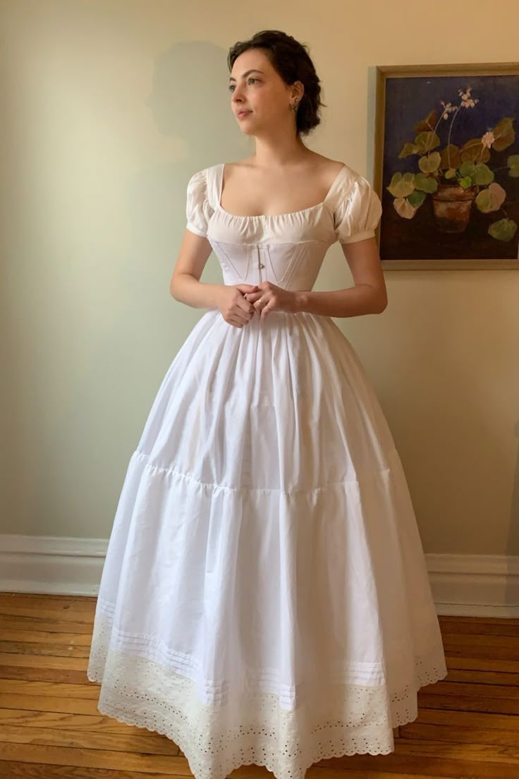 Mid Century Dress, Victorian Dress Corset, Corset Dress Vintage 19th Century, 19th Century Inspired Wedding Dress, 19th Century Inspired Fashion, 18th Century Summer Dress, Chemise And Corset, 1800 Dresses Simple, Skirt With Petticoat Outfit