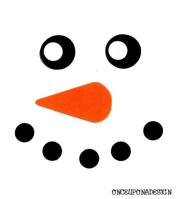 a close up of a snowman's face with black circles around it