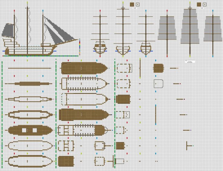 a cross - stitch pattern showing the layout of a boat and other items for construction