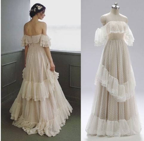 Off Shoulder Wedding Dresses Bridal Gown WD09 sold by dressydances on Storenvy Fairy Prom Dresses Luulla, Polka Dot Wedding Dress, Backless Bridal Gowns, Princess Bridal Gown, Polka Dot Wedding, Victorian Wedding, Fairytale Dress, Lace Ruffle, Dream Wedding Dresses