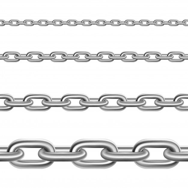 four different types of chains on a white background, each with an individual link in the middle