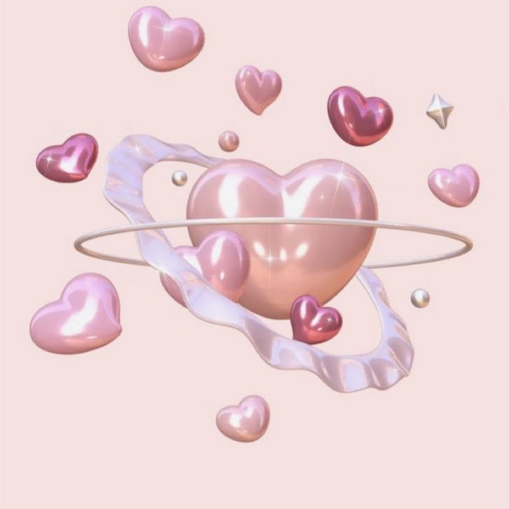 a pink heart surrounded by pearls and hearts