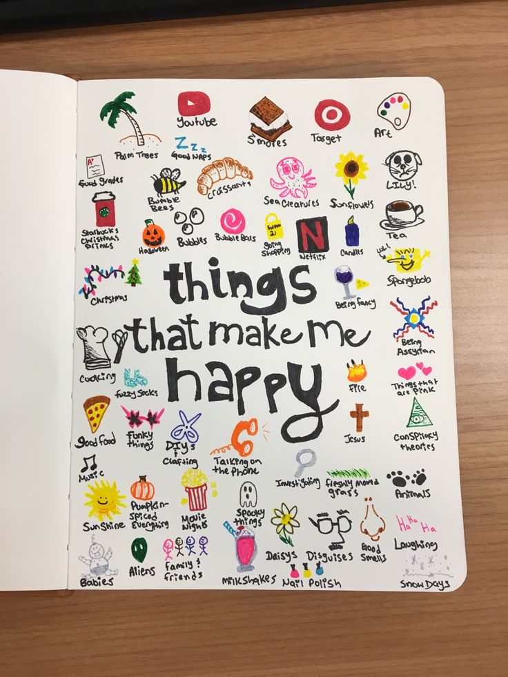 an open notebook with the words things that make me happy written on it