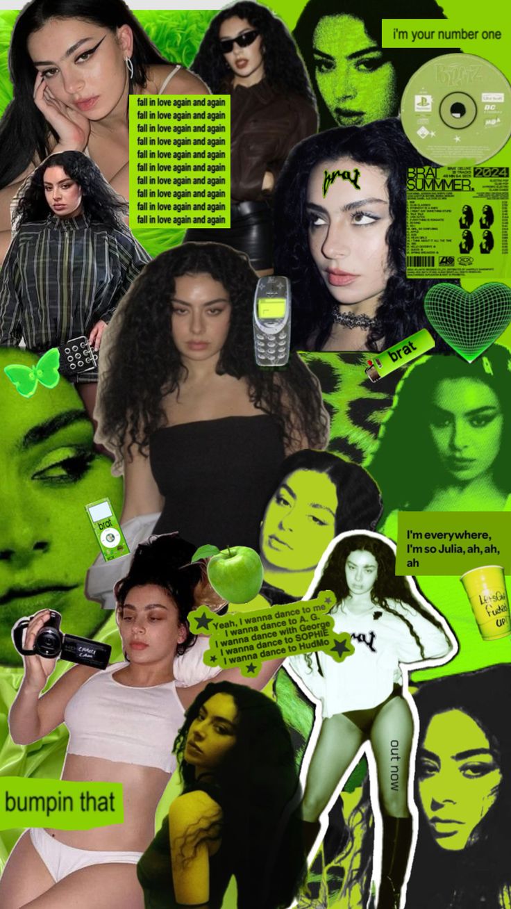 the collage has many images of women in different colors and sizes, including green