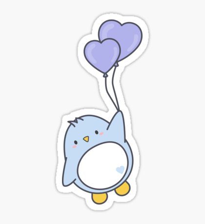 a blue bird with two heart shaped balloons