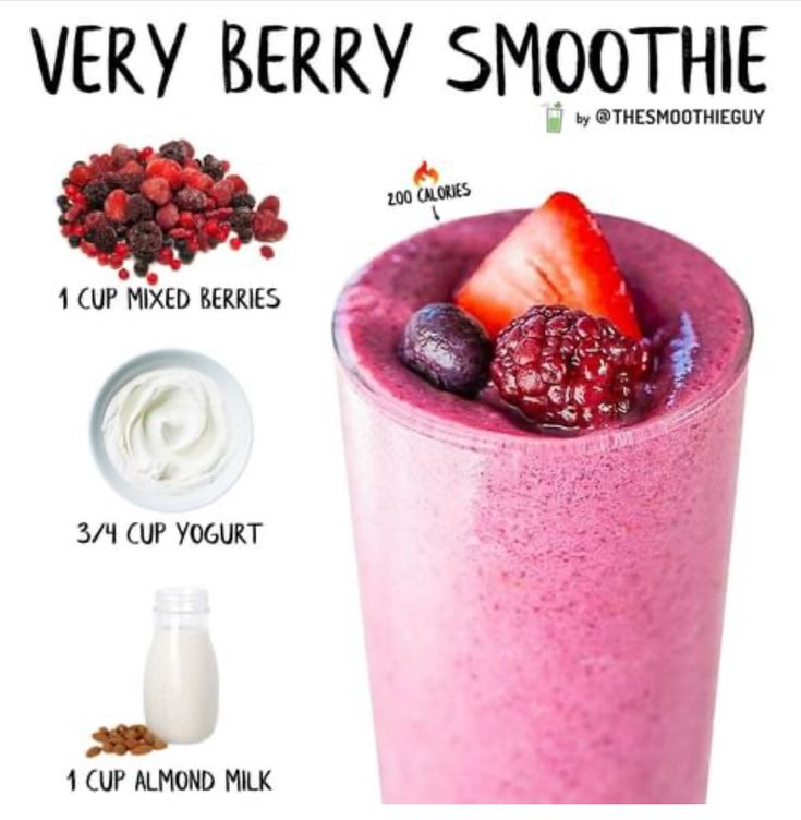 a smoothie with berries, yogurt and other ingredients to make it into a smoothie