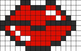 a red and black heart is shown in the middle of a cross stitch pattern with white squares