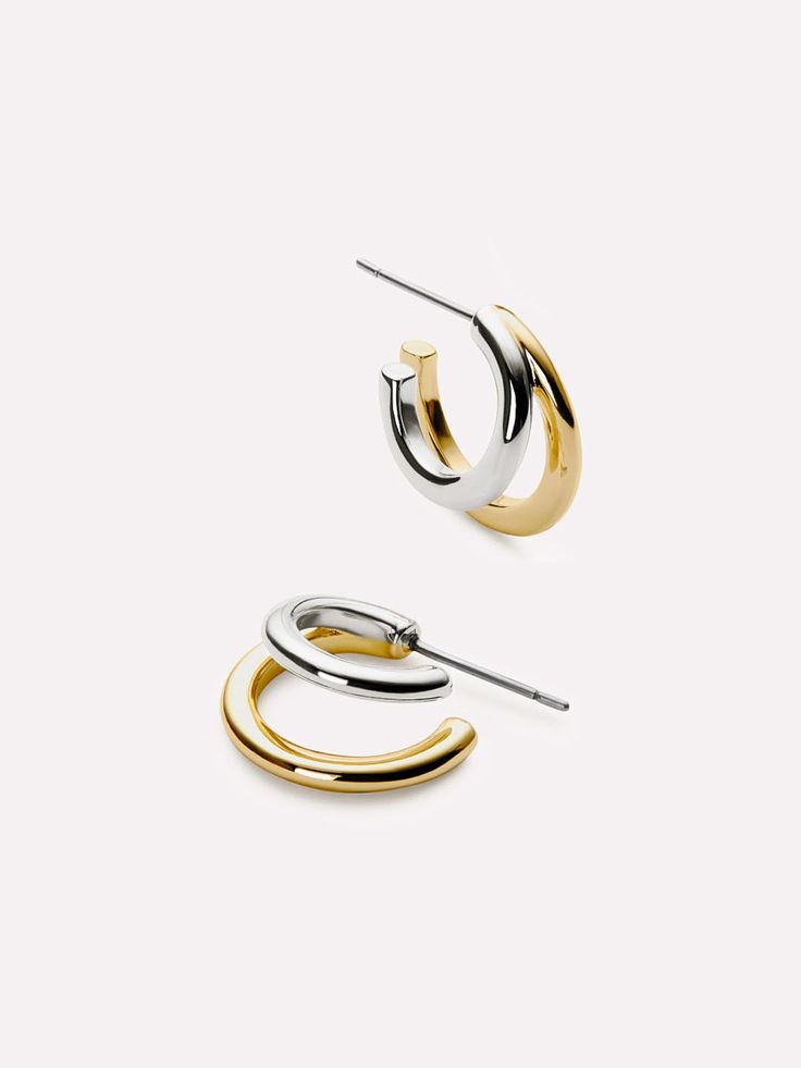 Double Hoop Earrings - Scarlett Two Tone Double Hoop Earrings, Mixed Metal Earrings, Jewelry Piercing, Titanium Earrings, Mixed Metal Jewelry, Detailed Jewelry, Gold Dipped, Ear Rings, Online Jewelry Store