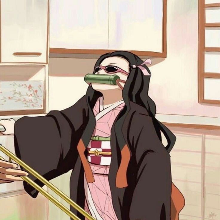 a woman in a kimono and blindfold is holding a stick with her right hand