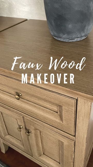 a wooden dresser with the words faux wood makeover on it