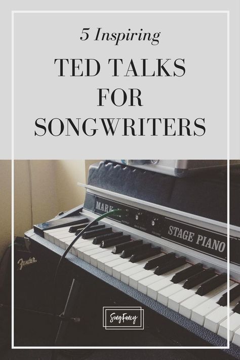 a piano with the words 5 important ted talks for songwriters