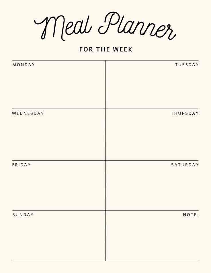 the meal planner for the week is shown in black and white with an orange flower on it