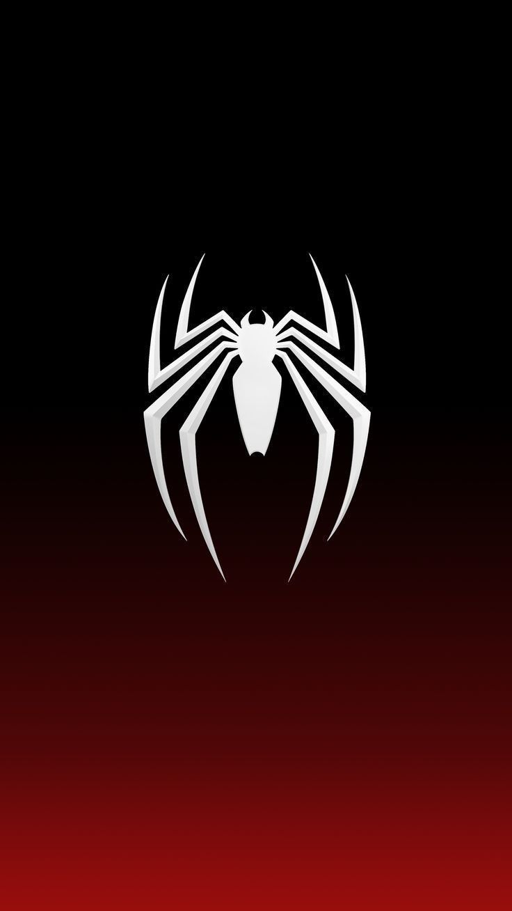 the spiderman logo on a black and red background