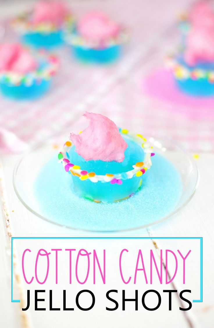 cotton candy jello shots on a plate with sprinkles