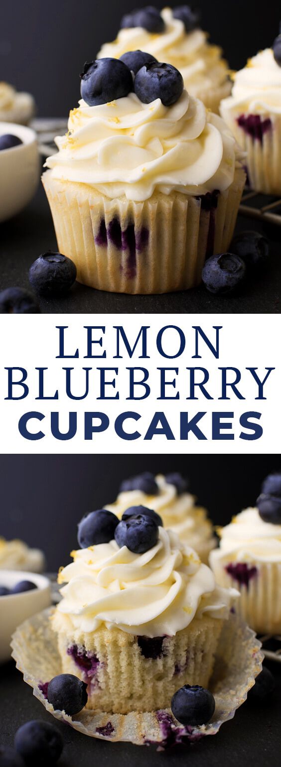 lemon blueberry cupcakes with fresh blueberries on top