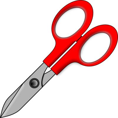 a pair of red scissors cut in half