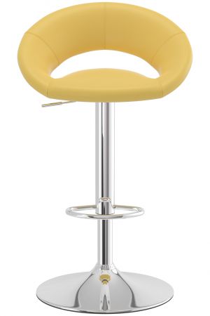 a yellow and chrome bar stool on a white background