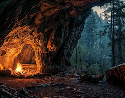 a campfire in the middle of a forest